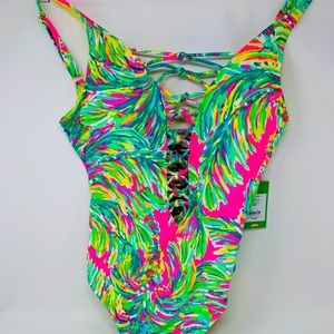 LP Isle lattice one piece swimsuit in Shady Lady